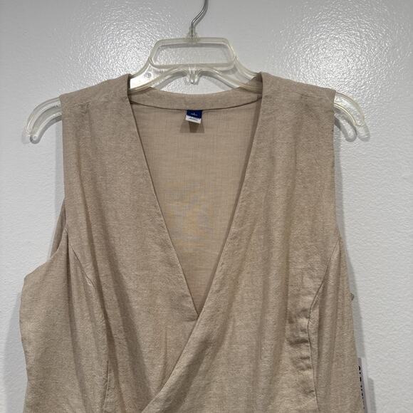 Old Navy Linen Wrap Top Womens Size Tall Large Beige V Neck Sleeveless Coastal - Picture 2 of 6
